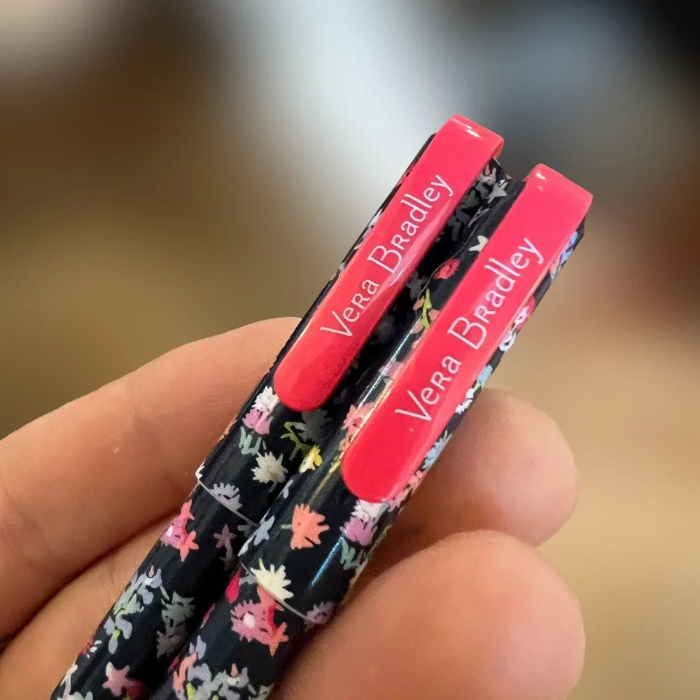 Floral Vera Bradley Womens Gel Pens Black Pink Gold Green‎ Ink Set Of 2 USA EUC